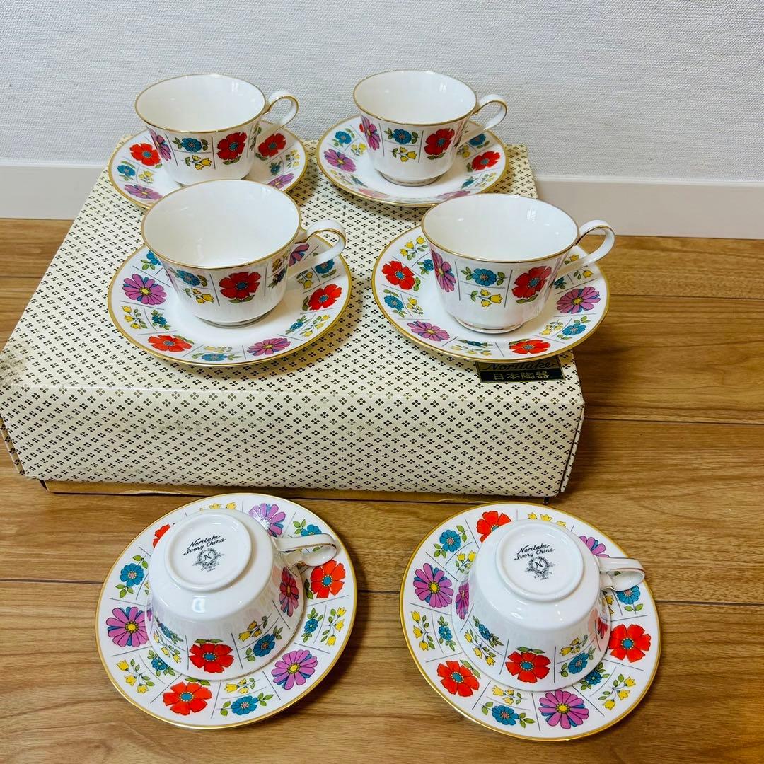 未使用】ノリタケ 昭和レトロポップ アイボリーチャイナ 花柄 カップ