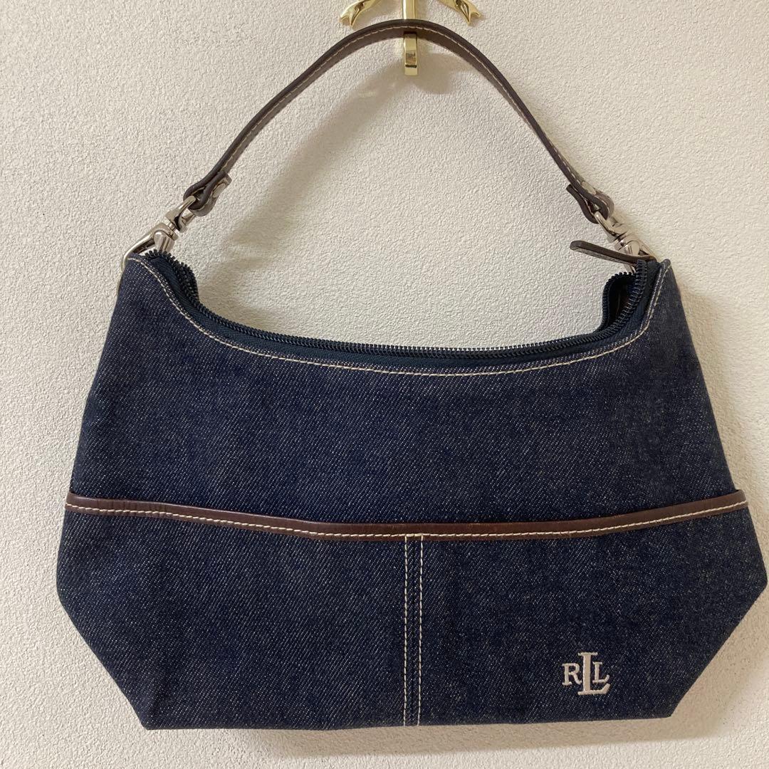 美品】希少 ローレンラルフローレン デニム ハンドバッグ 紺色