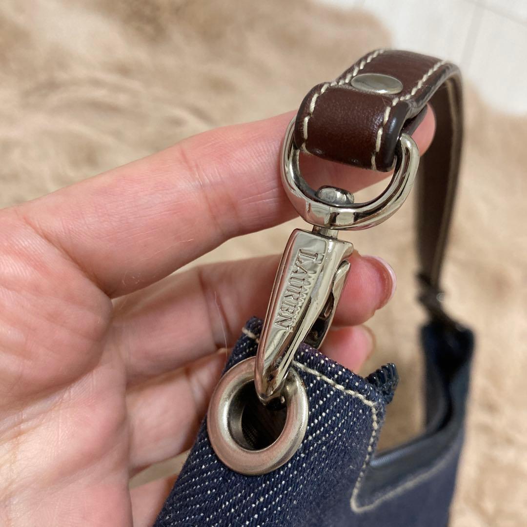 美品】希少 ローレンラルフローレン デニム ハンドバッグ 紺色