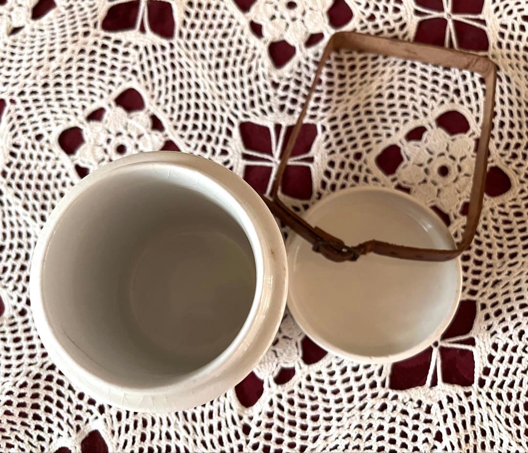 イギリスアンティーク バターピクニックジャー レザーバンド付バタージャー