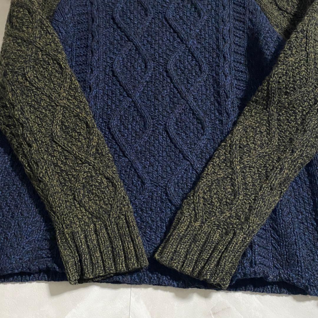 A18450 美品 SUNSEA ウールカシミヤ ラグラン切替ケーブルニット 2