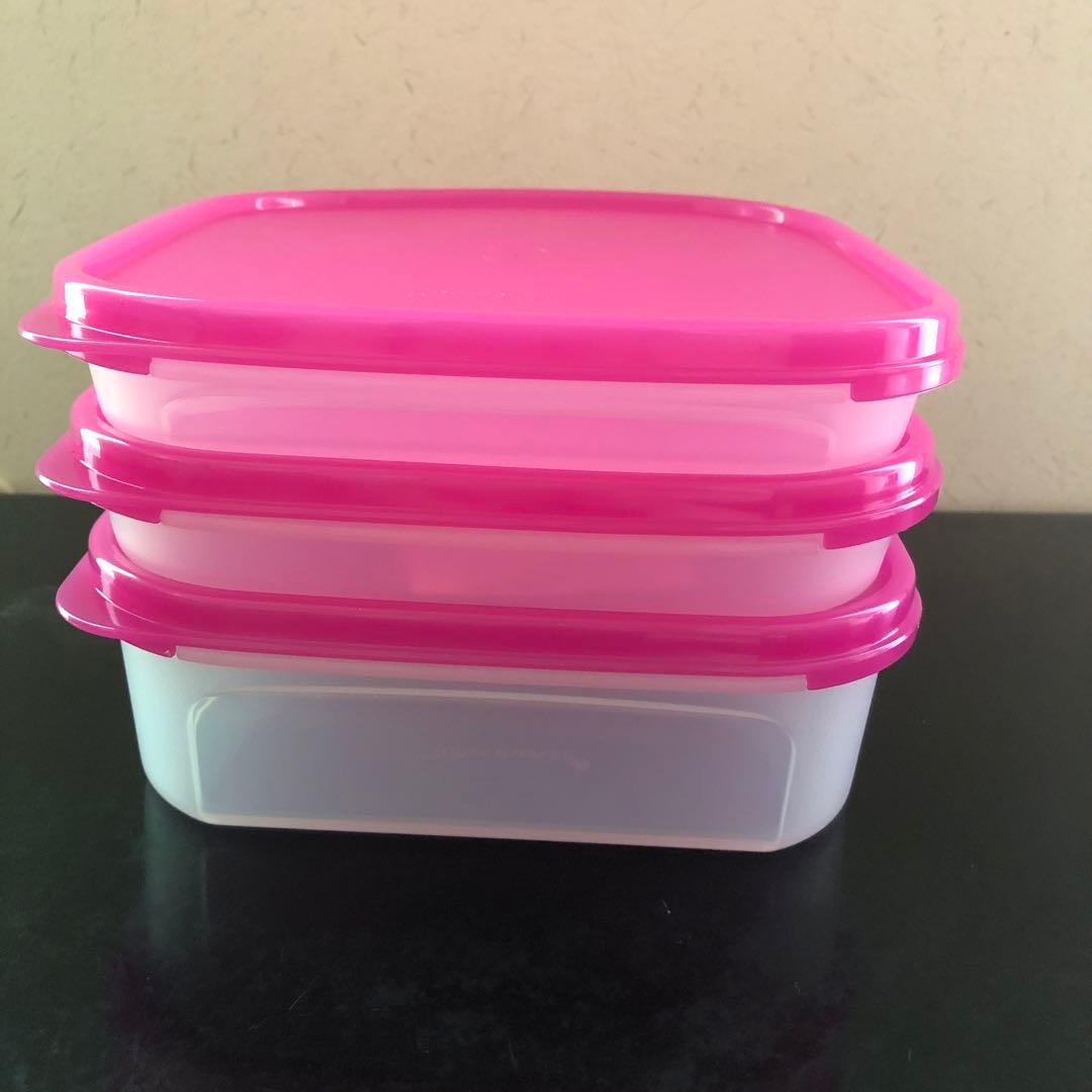 タッパーウエア MMスクエア 3個セット ピンク - メルカリ