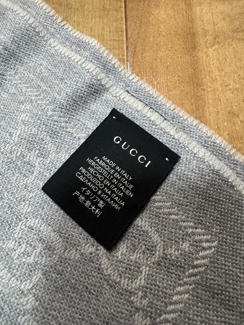 GUCCI グレー マフラー ウールカシミヤ混