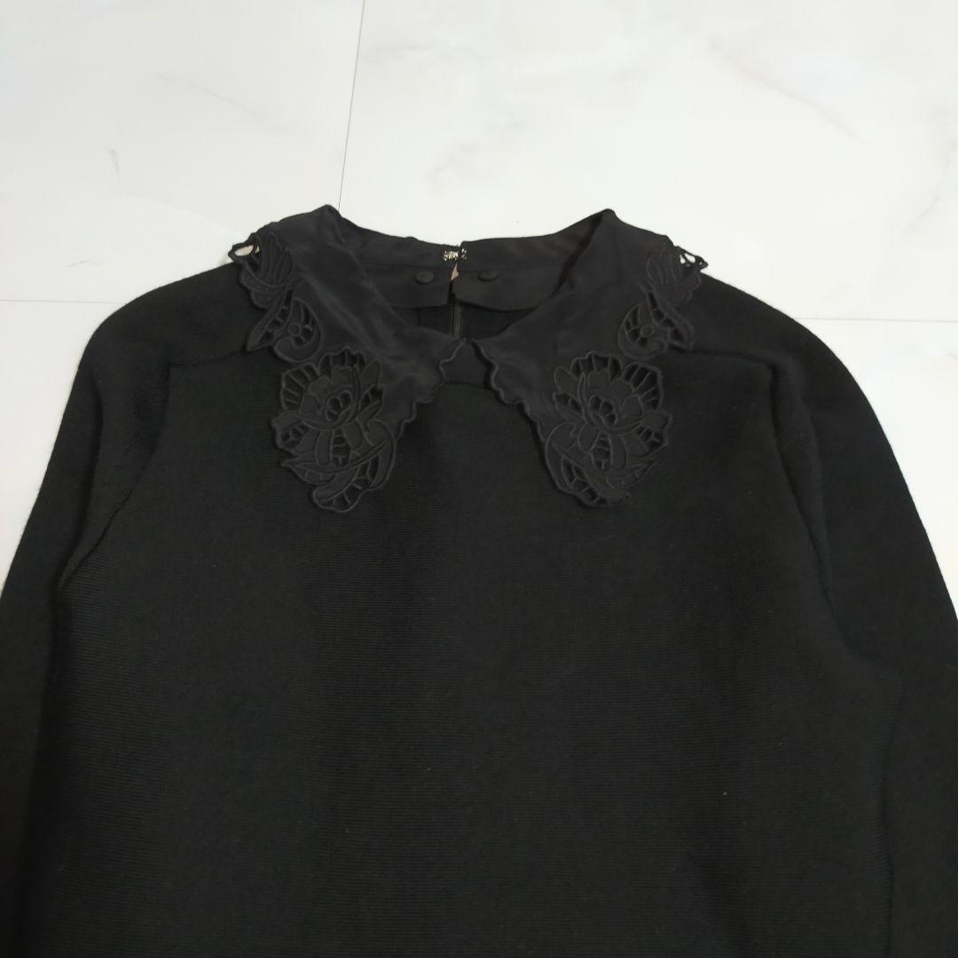 アナイ　ANAYI レースカラーフレアワンピース　刺繍　ブラック