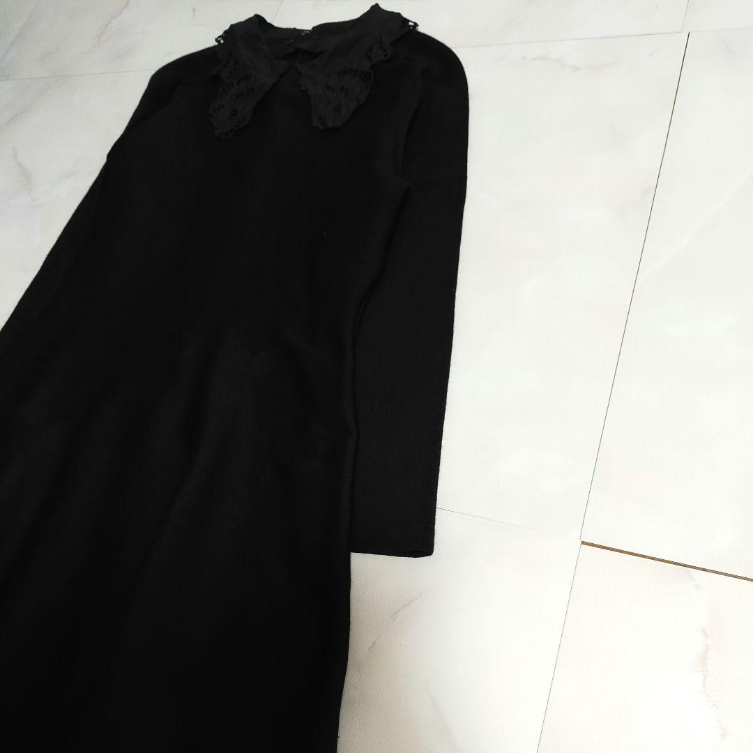 アナイ　ANAYI レースカラーフレアワンピース　刺繍　ブラック