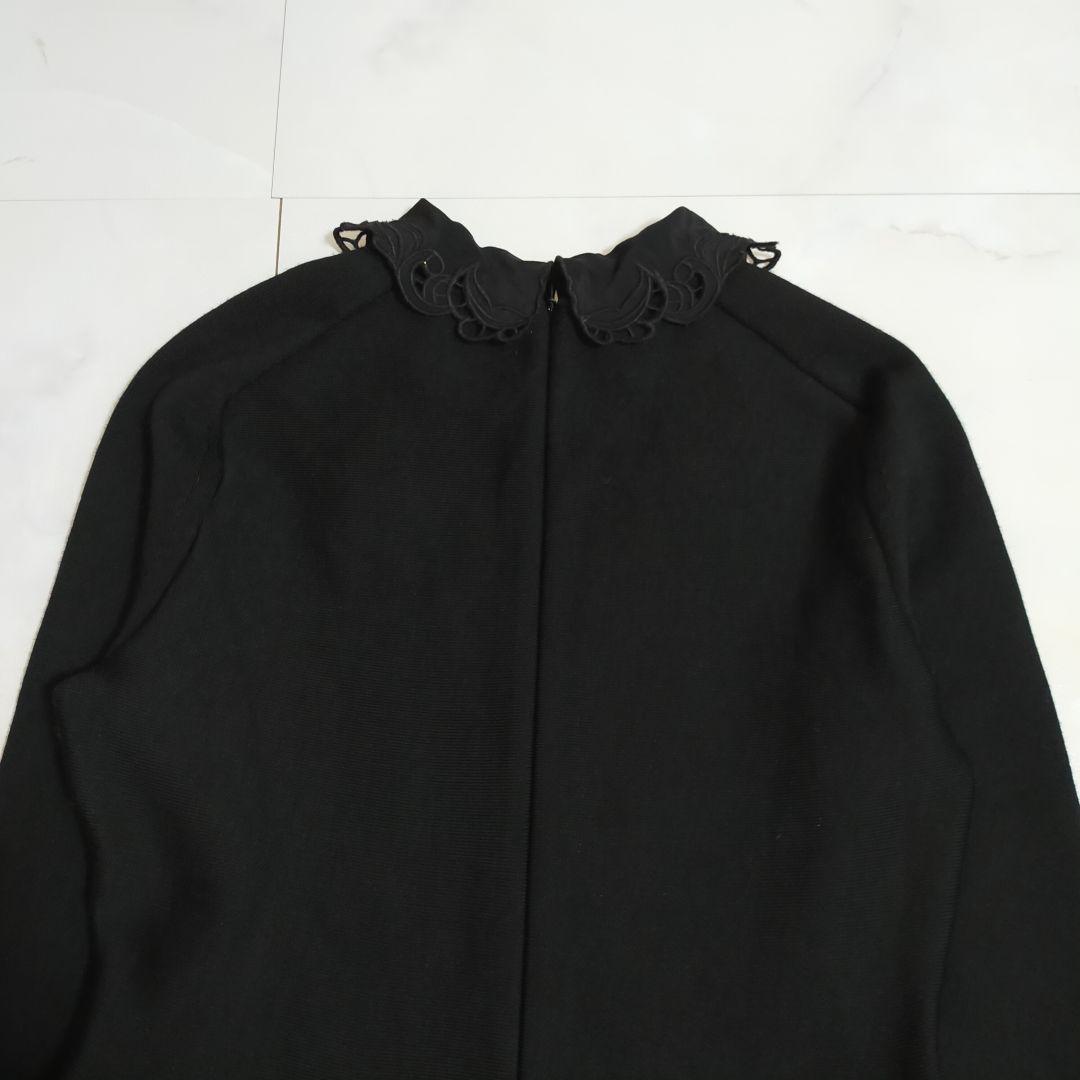 アナイ　ANAYI レースカラーフレアワンピース　刺繍　ブラック