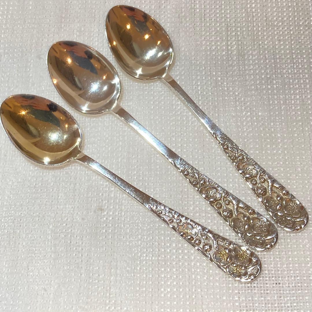 85 純銀梅花装飾モカスプーン3本セット
