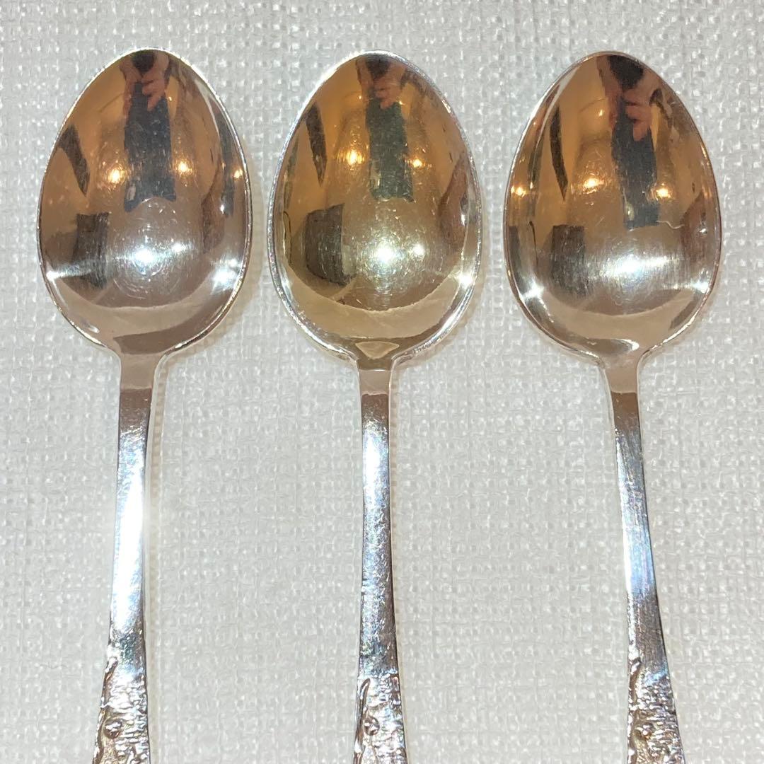 85 純銀梅花装飾モカスプーン3本セット