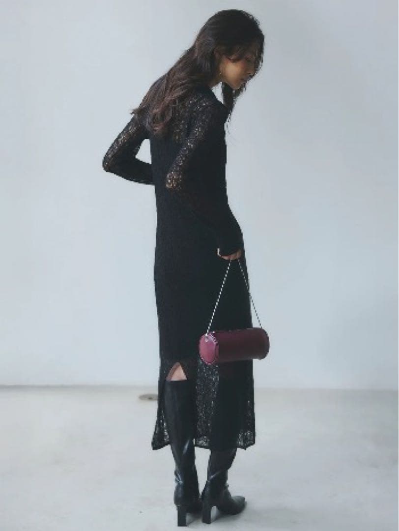 anuans ウールレースポロニットワンピース