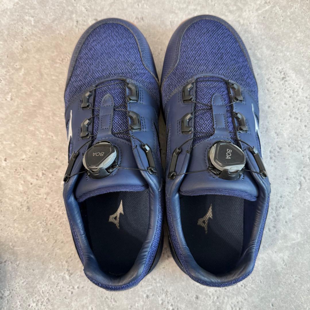 美品 MIZUNO 安全靴 BOA ダイヤル式 JSAA ネイビー 25.5cm