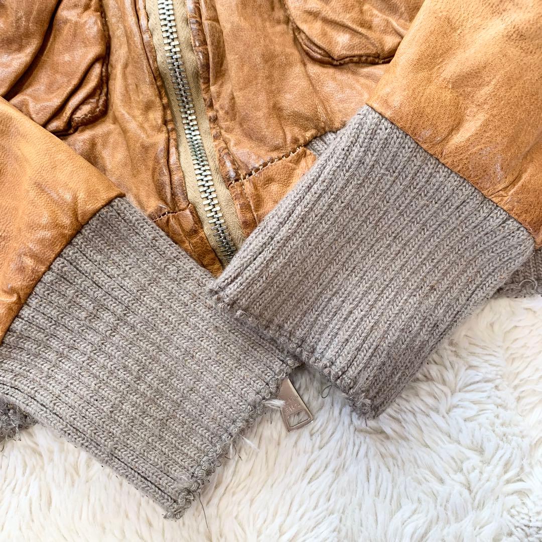 GIORGIO BRATO レザー ジャケット 袖リブ 鳥 42サイズ ブラウン