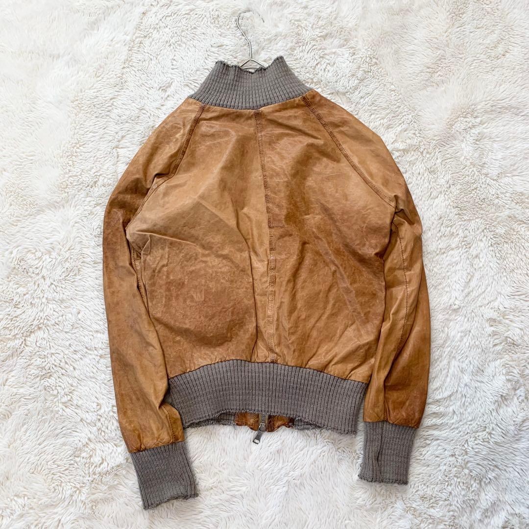 GIORGIO BRATO レザー ジャケット 袖リブ 鳥 42サイズ ブラウン