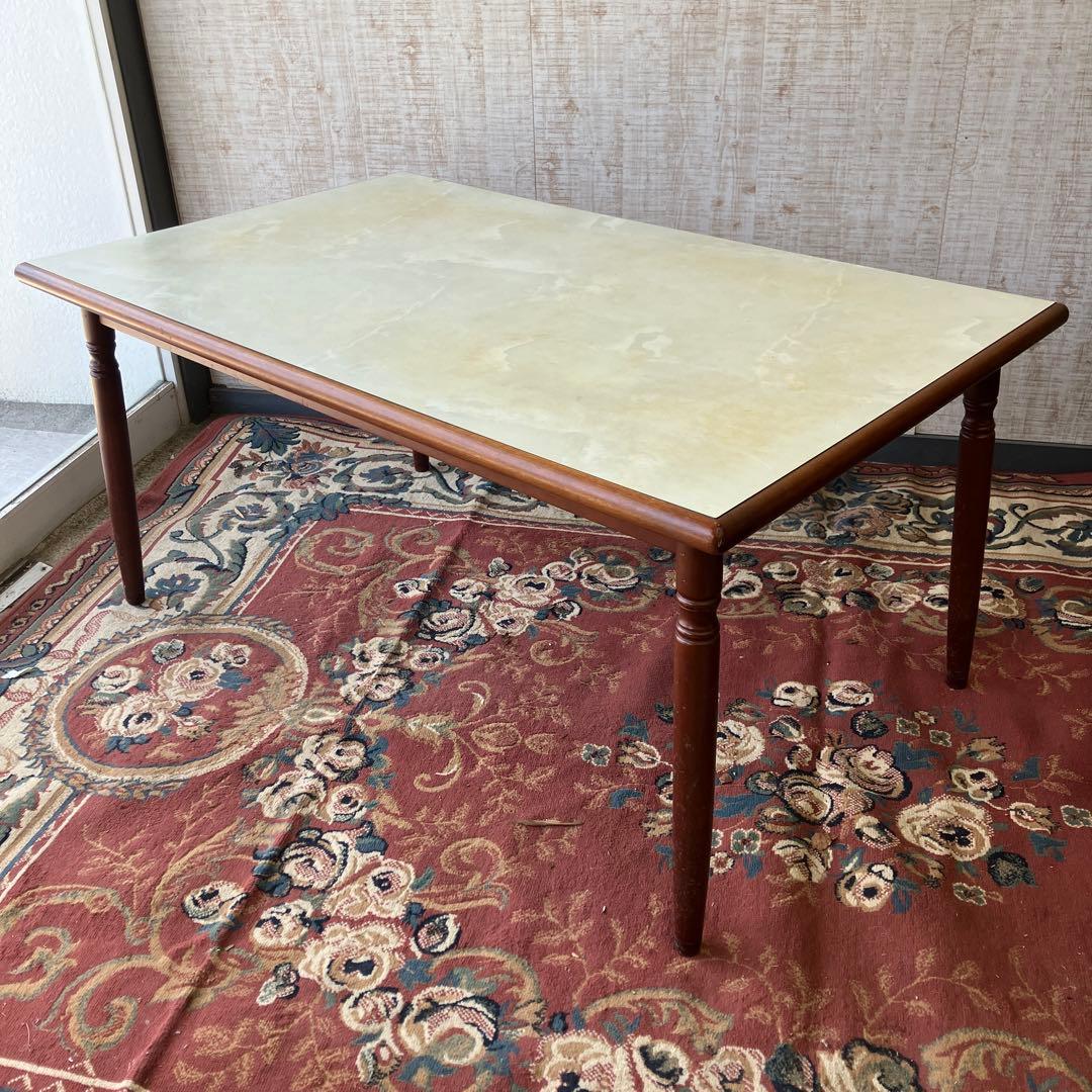 昭和レトロ 大理石柄 木製ダイニングテーブル 石目天板 ビンテージ