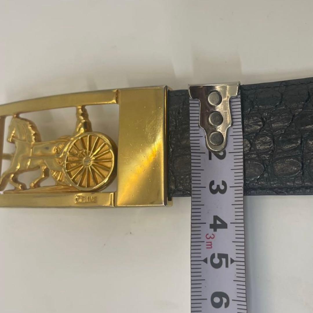 CELINE ✨セリーヌ クロコダイル風　レザー ベルト 馬車金具 ゴールド