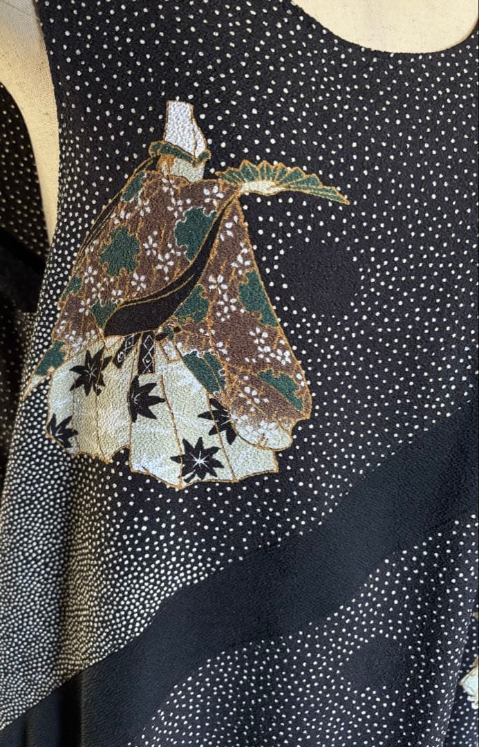 詩仙堂　可愛い能舞柄　袖無しワンピース　能舞柄上着セット　上着大末さんタグ