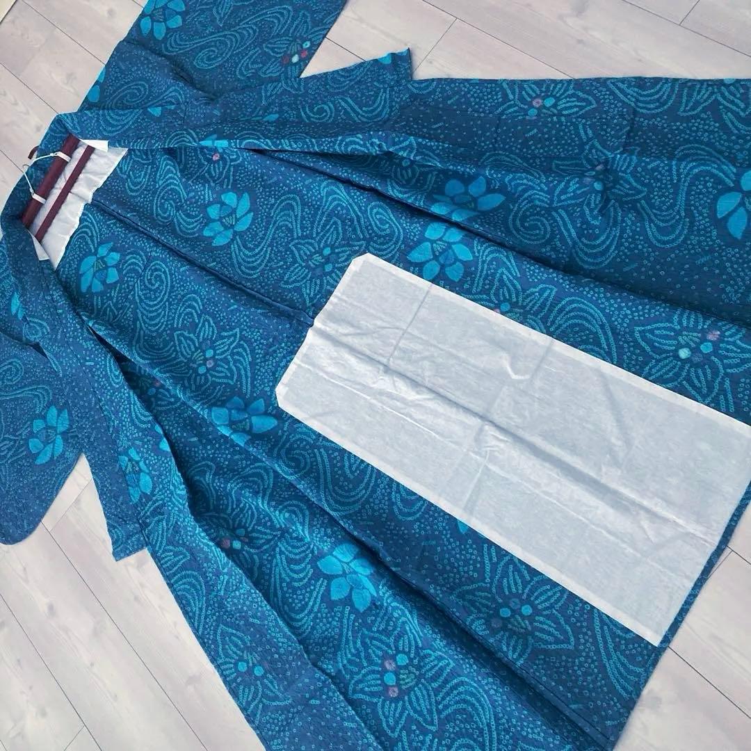 よりゆか 有松絞り・有松鳴海絞り浴衣　グレー・ターコイズNo.7-210B