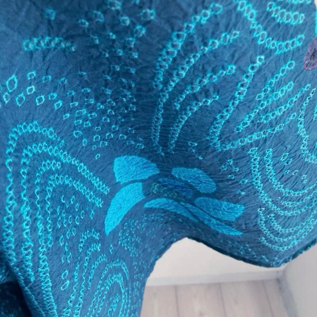 よりゆか 有松絞り・有松鳴海絞り浴衣　グレー・ターコイズNo.7-210B