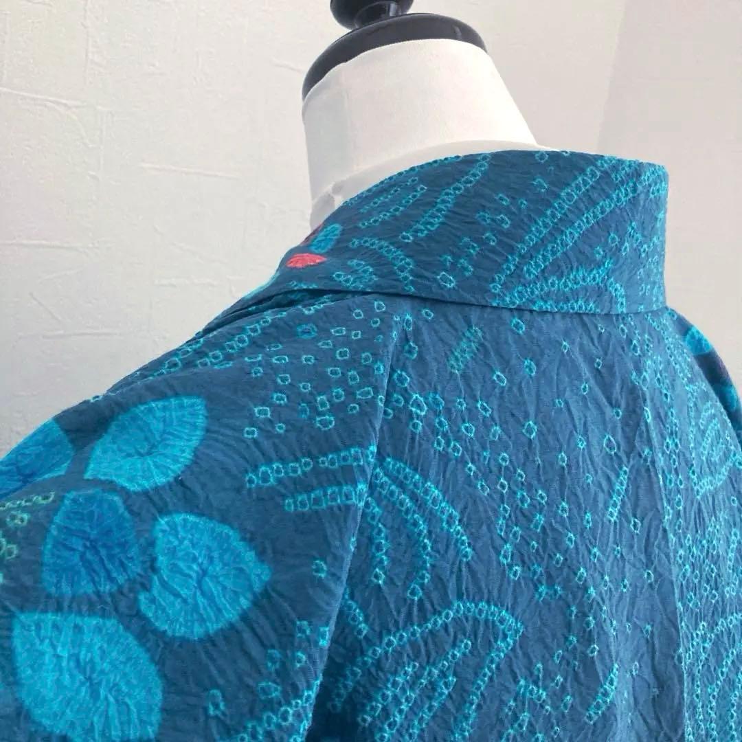 よりゆか 有松絞り・有松鳴海絞り浴衣　グレー・ターコイズNo.7-210B