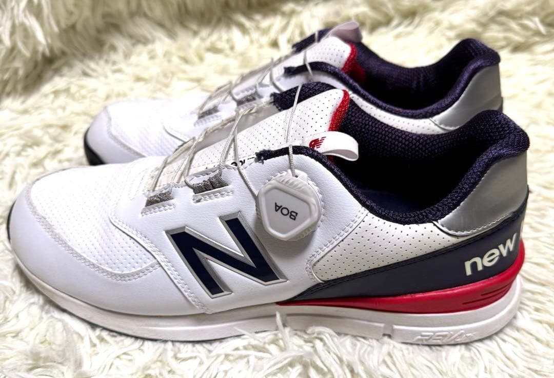 美品】new balance ゴルフシューズ 26.5㎝ 白/紺/赤