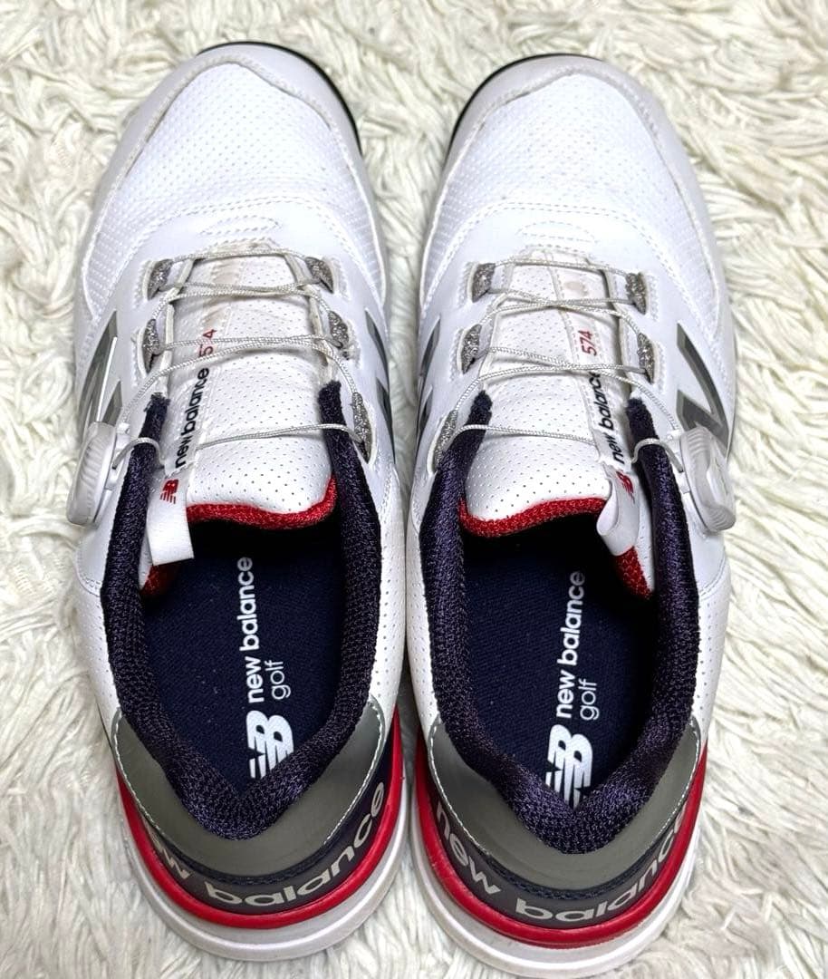 美品】new balance ゴルフシューズ 26.5㎝ 白/紺/赤