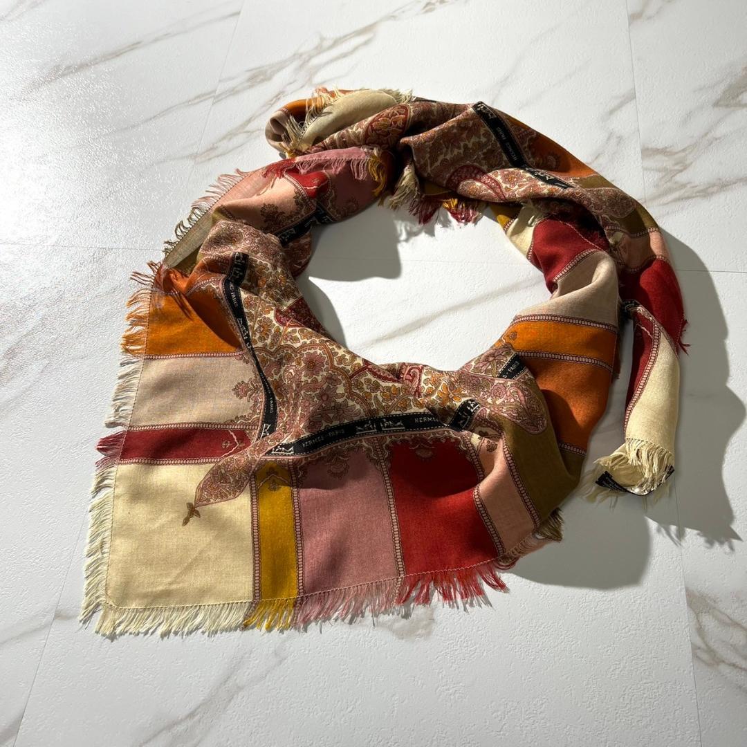 希少✨エルメス カレ140 カシミアシルク ショール スカーフ ペイズリー 美品