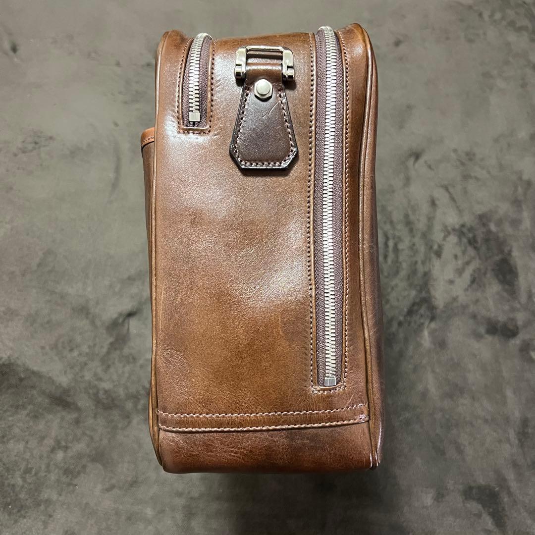 万双　双鞣和地　ダブルブリーフケース　ダークブラウン