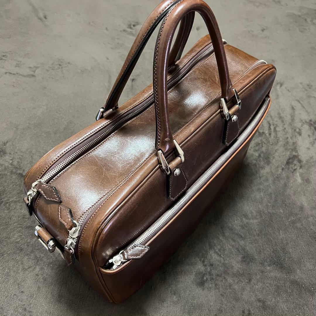 万双　双鞣和地　ダブルブリーフケース　ダークブラウン