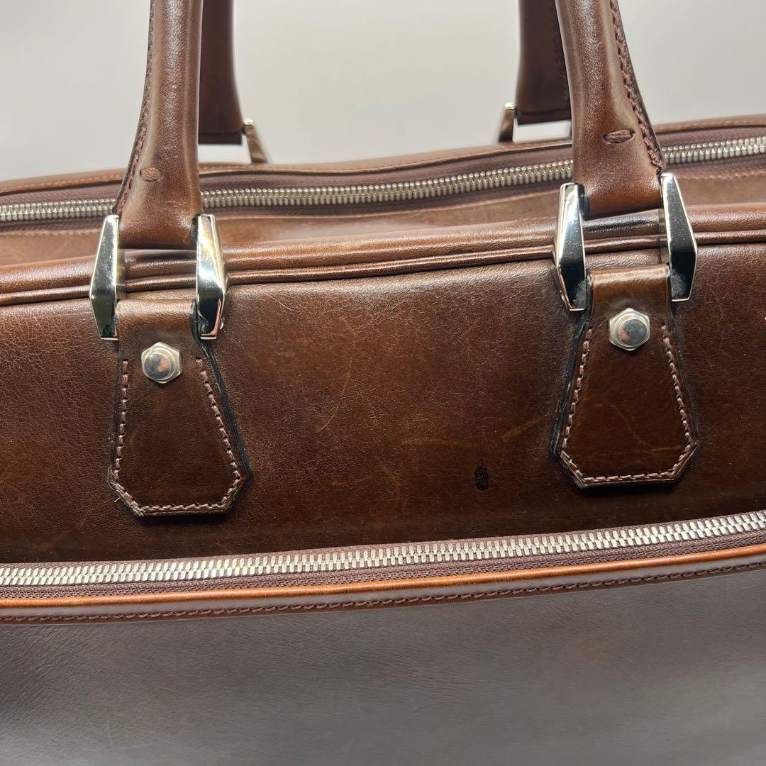 万双　双鞣和地　ダブルブリーフケース　ダークブラウン