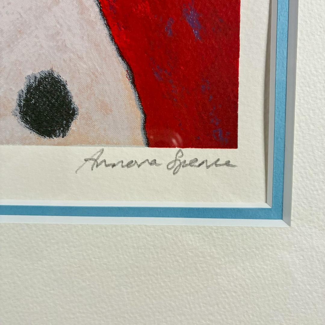 美品 アノラ・スペンス「青の首輪」シルクスクリーン 直筆サイン入り 犬 額縁入