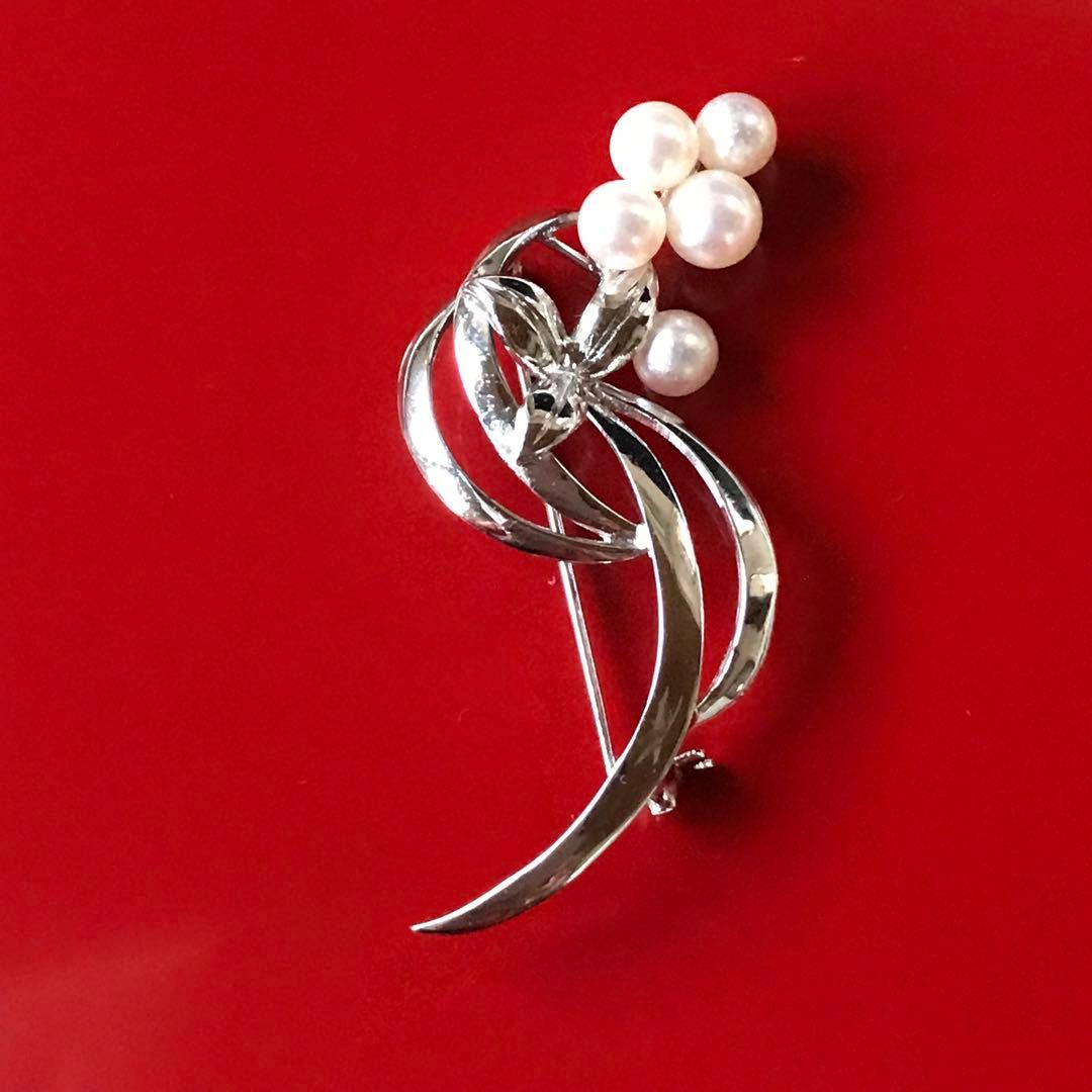 本日限り！特価！【ケース付☆】ミキモト　アコヤ　フラワー　ブローチ　SV
