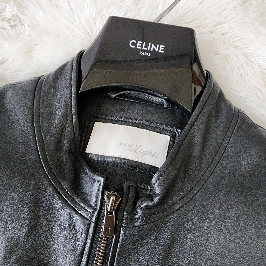 【L相当】ビームス シングル ライダース ラムレザー ジャケット ブラック系