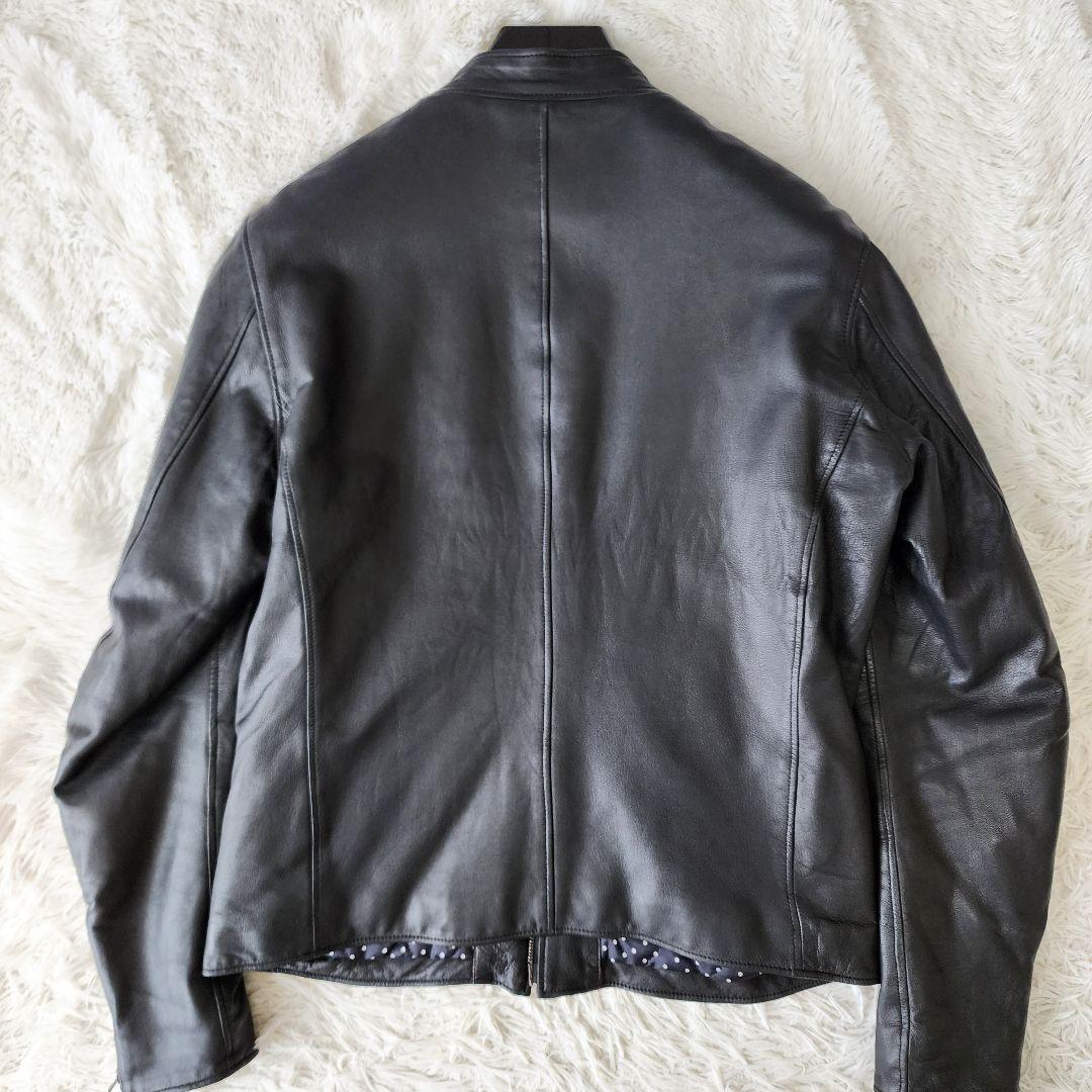【L相当】ビームス シングル ライダース ラムレザー ジャケット ブラック系