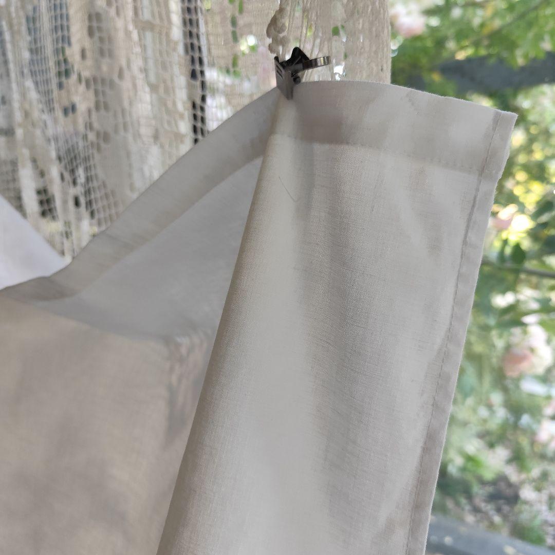 2枚 お花とリボンのブーケ 白糸手刺繍目隠しカーテン H160