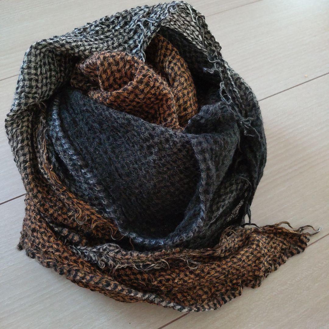 Jan★【美品】destin チェック柄　ストール　ウールカシミヤシルク