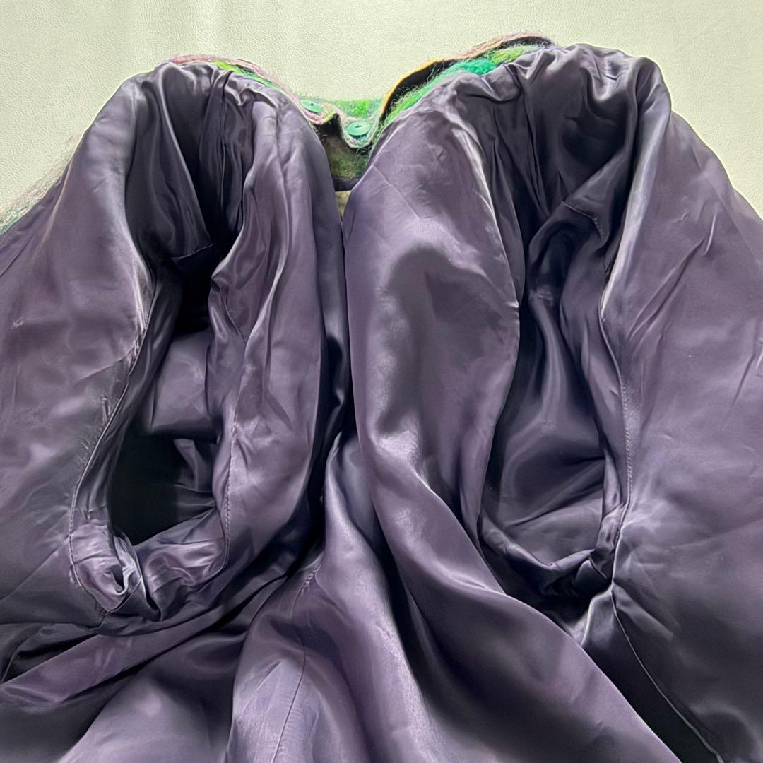 希少品! エムズグレイシー シャギーチェックコート くるみボタン マフラー付