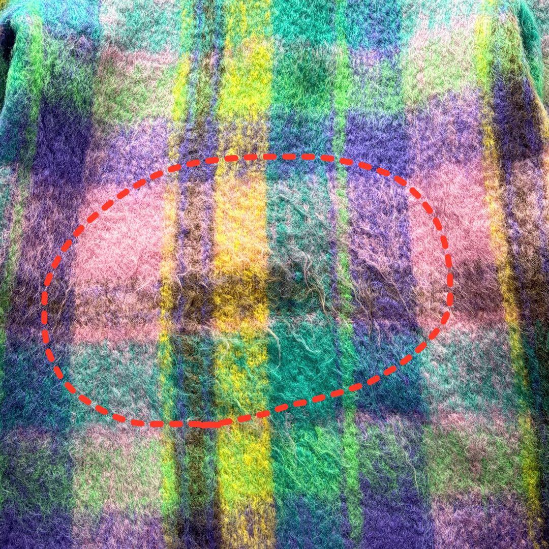 希少品! エムズグレイシー シャギーチェックコート くるみボタン マフラー付