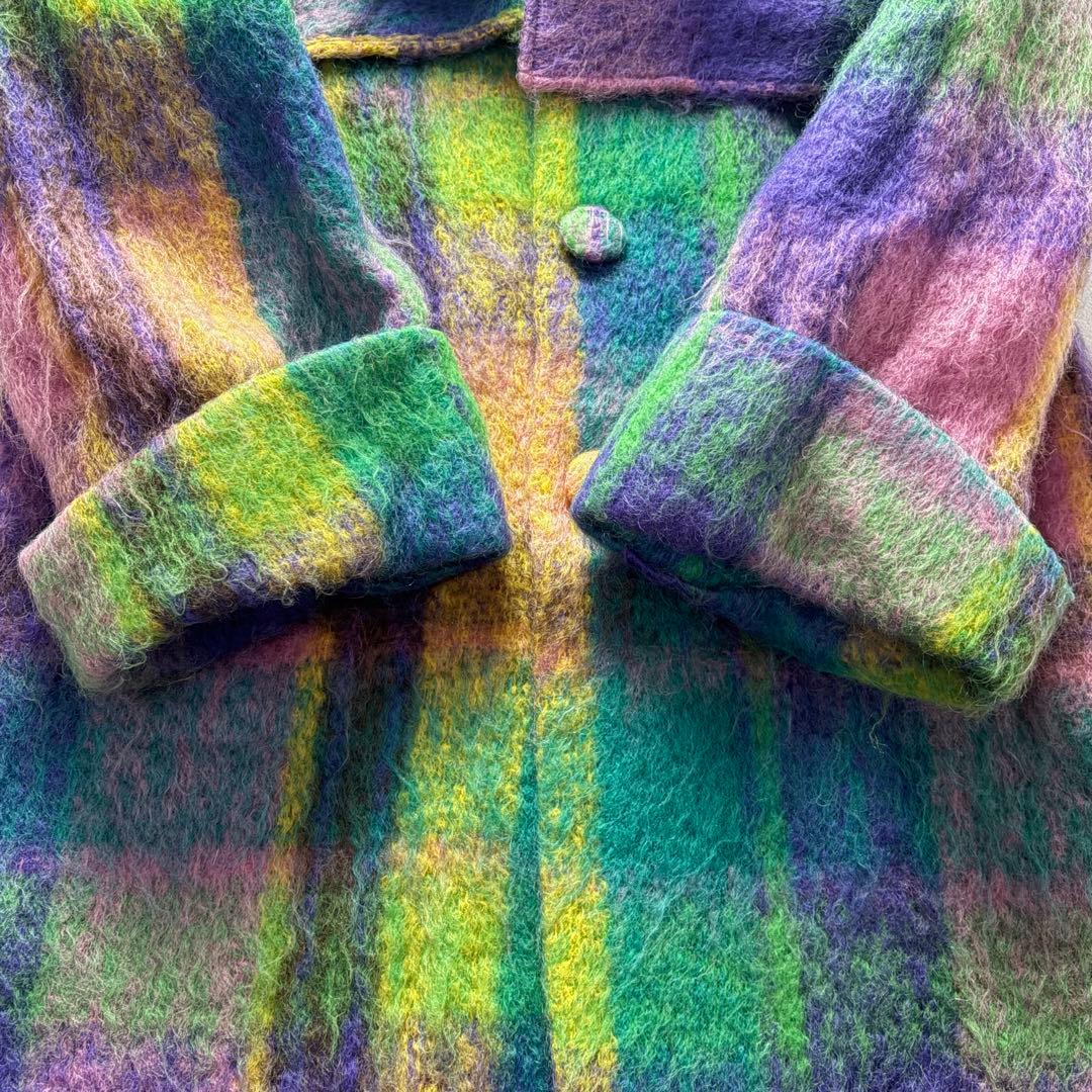 希少品! エムズグレイシー シャギーチェックコート くるみボタン マフラー付