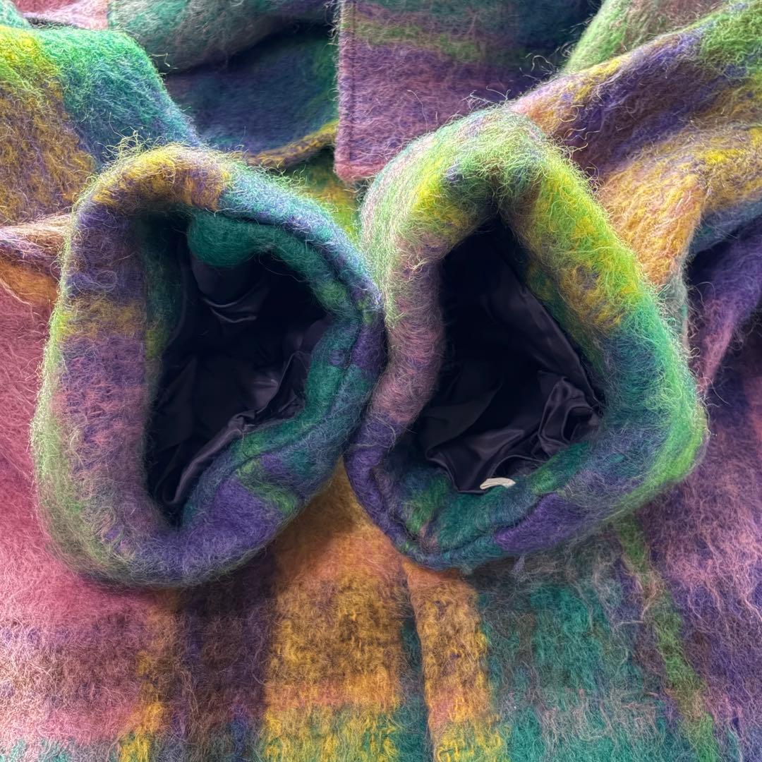 希少品! エムズグレイシー シャギーチェックコート くるみボタン マフラー付