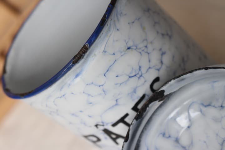 フランスアンティーク ホーローキャニスター3点 マーブル