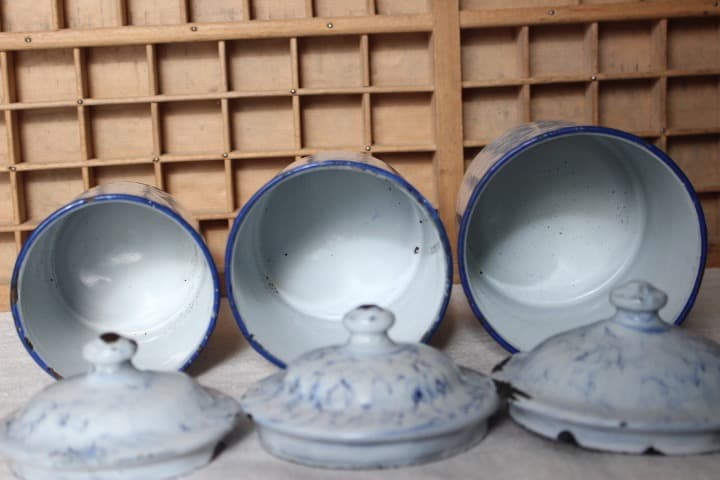 フランスアンティーク ホーローキャニスター3点 マーブル