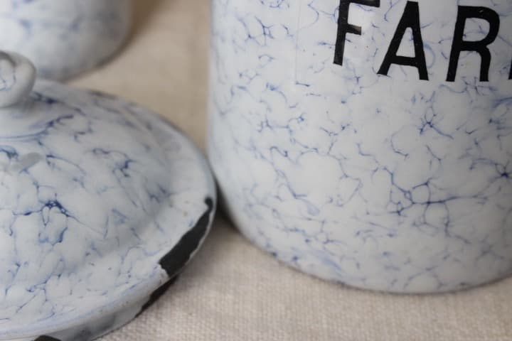 フランスアンティーク ホーローキャニスター3点 マーブル