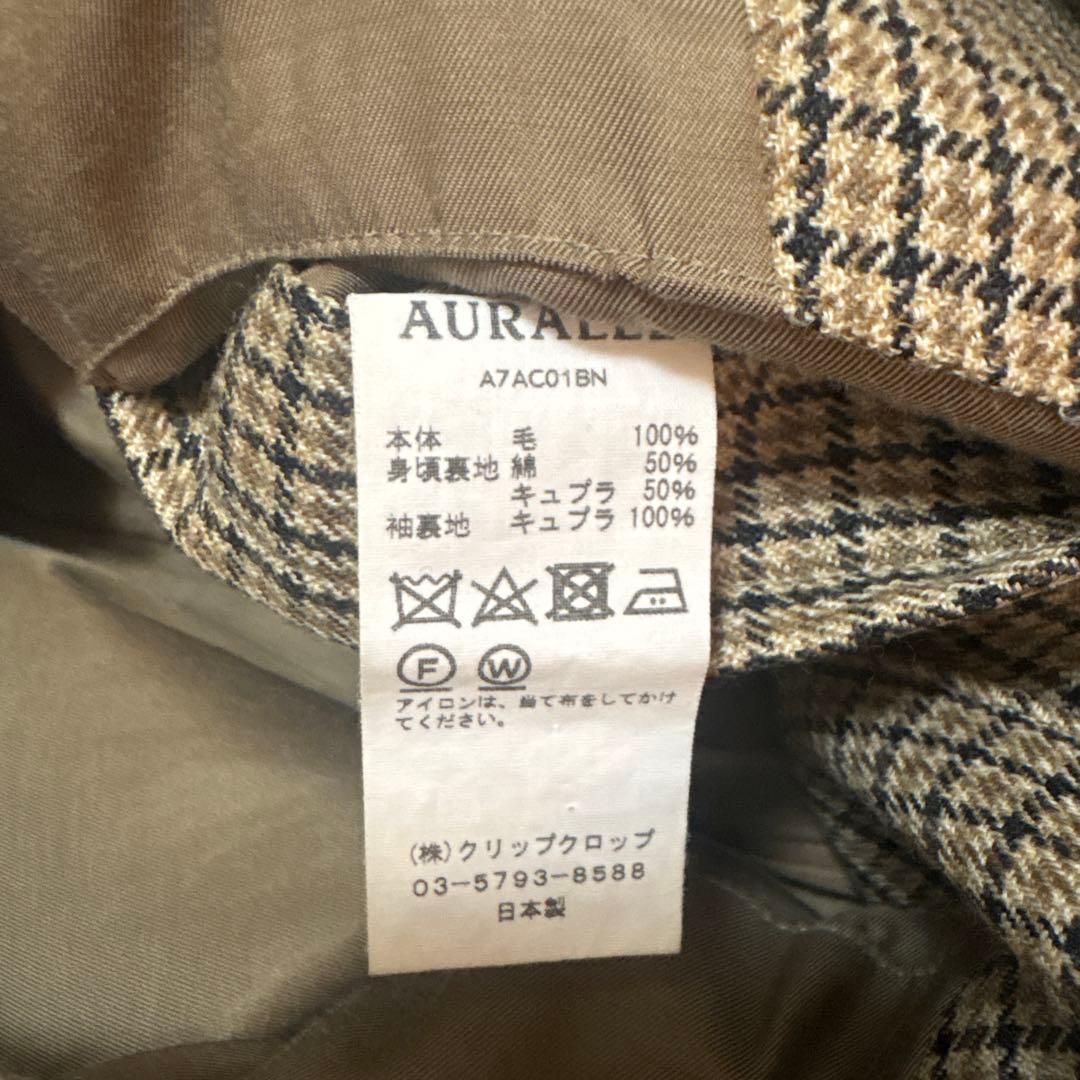AURALEE ガンクラブチェック、ステンカラーコート　茶ベージュ系