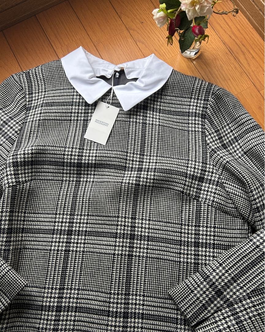 ① 値下マッキントッシュフィロソフィー襟付きグリッターボタニーワンピース新品38