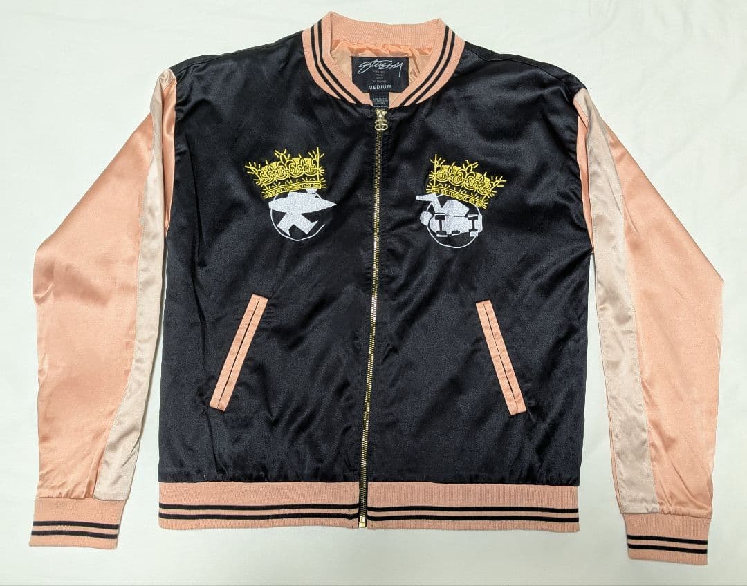 【美品】STUSSY ステューシー スカジャン ピンク ビッグロゴ 刺繍