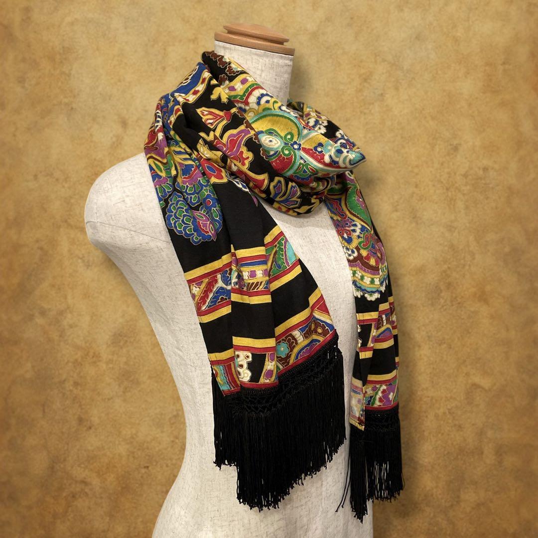 【時巡る】LEONARD 大判ストール　ウール×シルク　フリンジ　ペイズリー柄