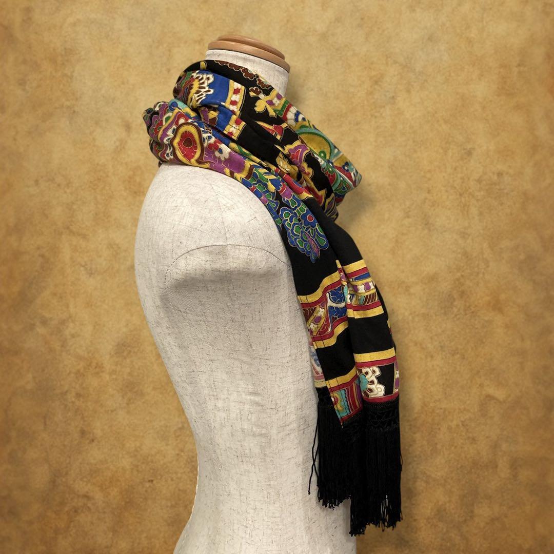 【時巡る】LEONARD 大判ストール　ウール×シルク　フリンジ　ペイズリー柄