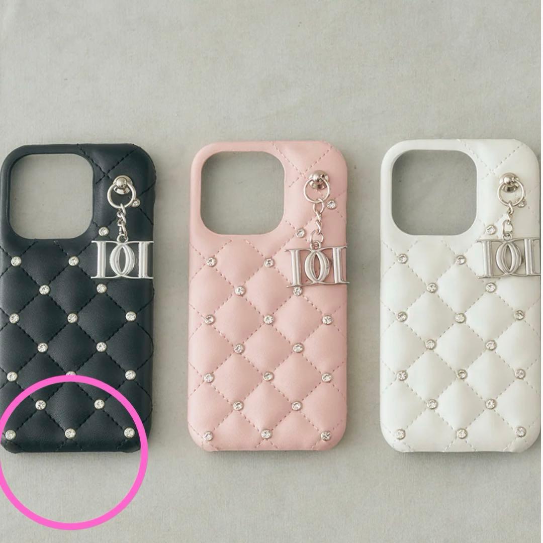 Darich キルティングビジューDDチャームiPhoneケース　15Pro 黒