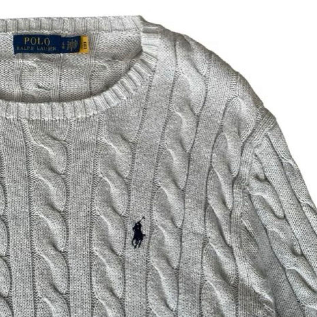 現行 ポロラルフローレン ケーブルニット L グレー 美品 刺繍 - メルカリ