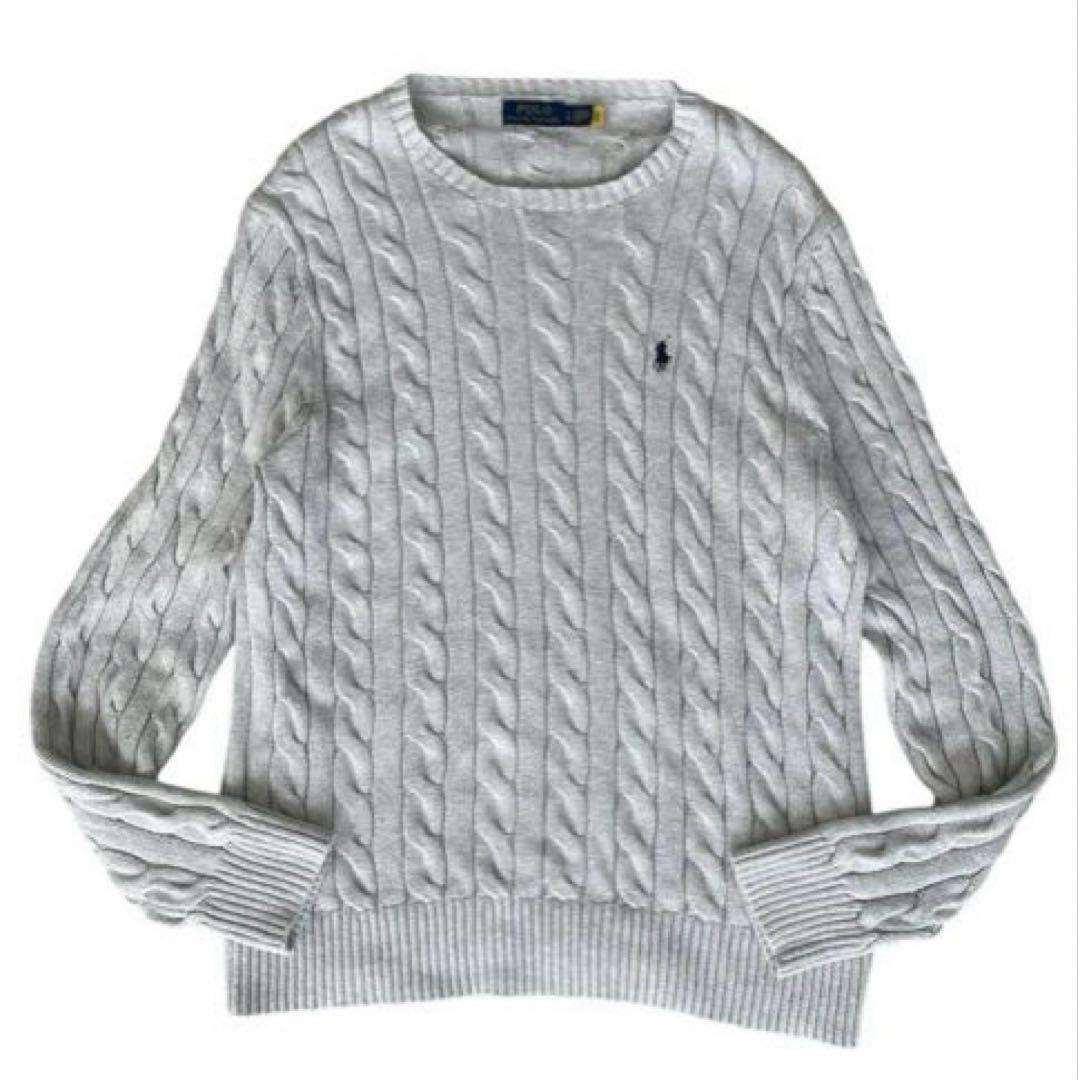 現行 ポロラルフローレン ケーブルニット L グレー 美品 刺繍 - メルカリ
