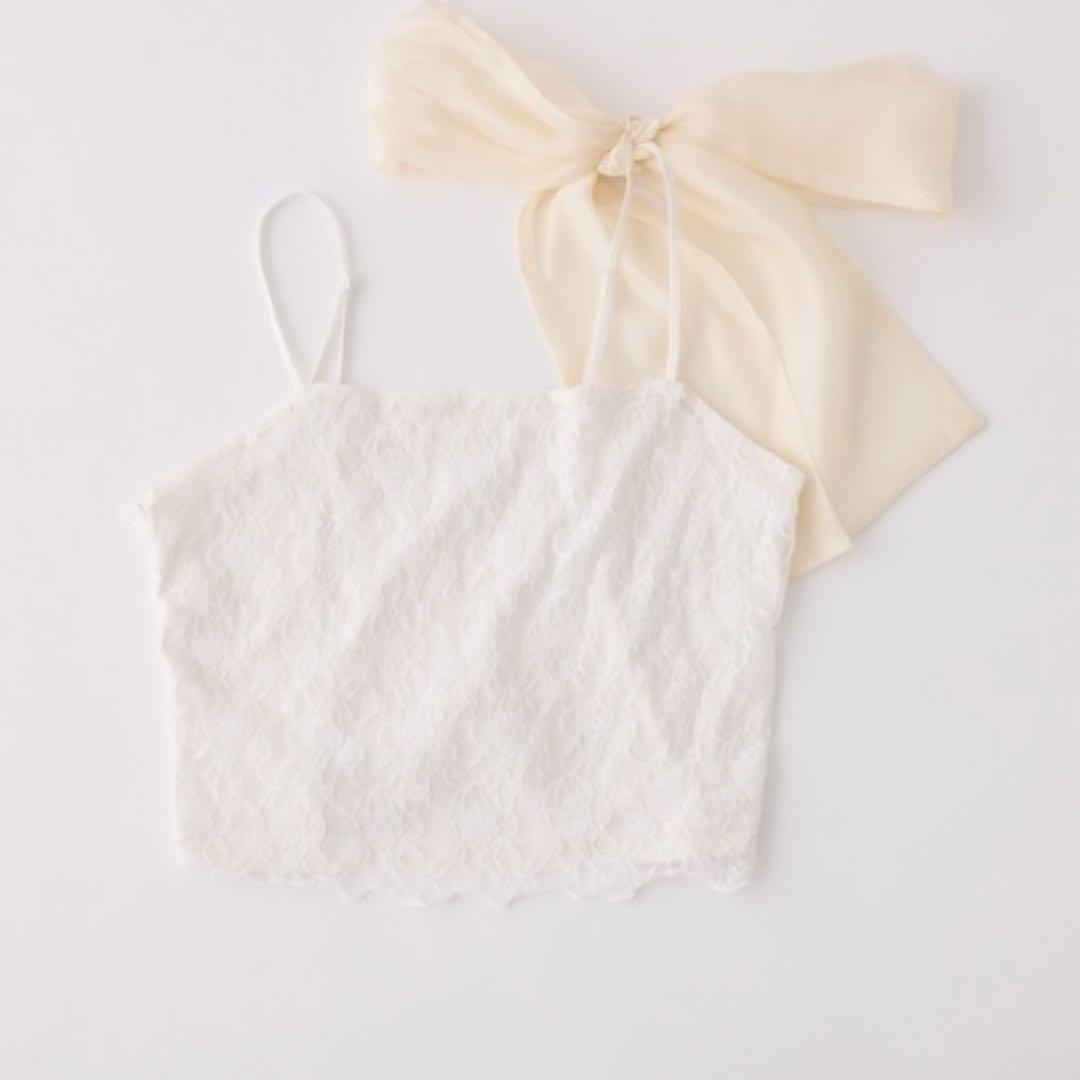 NICE CLAUP メリーカールニットチュニック 肩リボンキャミソール セット